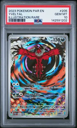 2023 POKEMON PAR EN-PARADOX RIFT ILLUSTRATION RARE #205 YVELTAL PSA 10 - Image 1