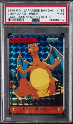 1999 POKEMON JPN BANDAI CARDDASS VENDING SER 5 #186 CHARIZARD-PRISM PSA 9 - Image 1
