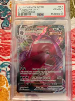 2021 POKEMON SWORD & SHIELD FUSION STRIKE #157 FULL ART/GENGAR VMAX PSA 10 - Image 1