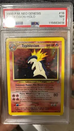 Pokemon Neo Genesis Typhlosion Holo Rare 18/111 PSA 7 2000 English - Image 1