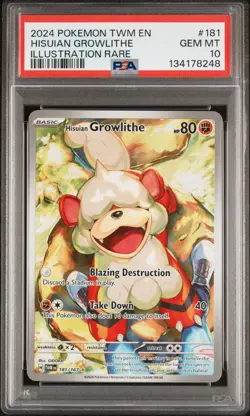 PSA 10 Hisuian Growlithe Pokemon Twilight Masquerade Illustration Rare Alt Art - Image 1