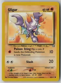 Gligar 59/111 Pokemon Neo Genesis Common Heavily Played WOTC Card (HP) - Image 1