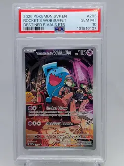 2025 POKEMON SVP DESTINED RIVALS ETB PROMO #203 TEAM ROCKET'S WOBBUFFET PSA 10 - Image 1