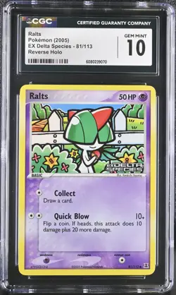 CGC 10 GEM MINT Ralts EX Delta Species 81/113 Reverse Holo Stamped Pokemon Card - Image 1