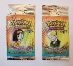 Two Empty Vintage Booster Pack Wrappers Pokemon Gym Heroes LT Surge and Erika - Image 1