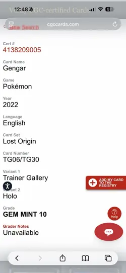 Pokemon CGC 9.5 Now 10 Gengar TG06/TG30 Swsh11: Lost Origin Trainer Gallery - Image 4