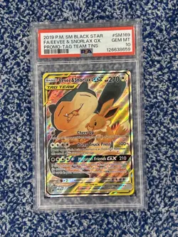 Pokemon Eevee & Snorlax GX Tag Team Tins Black Star Full Art Promo SM169 PSA 10 - Image 1