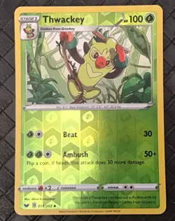 POKEMON CARD THWACKEY Sword & Shield 013/202 Reverse Holo 2020 - Image 1