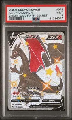 2020 POKEMON SWORD & SHIELD CHAMPION'S PATH SECRET #079 FA/CHARIZARD V PSA 9 - Image 1