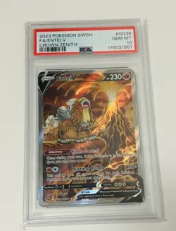 Pokemon TCG 2023 Crown Zenith Entei v Alt Art GG36/GG70 PSA 10 - Image 1