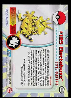 Pokemon Card - Electabuzz Topps TV Animation Edition 125 Blue Logo - Image 2