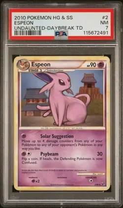 🔥 2010 Pokemon HGSS Undaunted Espeon Non-Holo Daybreak #2 PSA 7 - Image 1