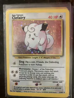 CLEFAIRY 5/102 Base Set Holo Rare Unlimited 1999 WOTC Pokemon Card NM/MINT - Image 1