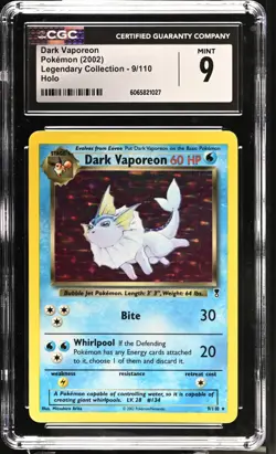 2002 Pokemon Dark Vaporeon 9/110 Legendary Collection Holo CGC 9 MINT - Image 1