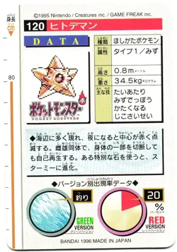 Pokemon Japanese Staryu Bandai Carddass Vending Green Version No. 120 - Image 5