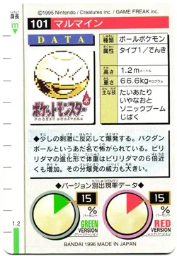 Pokemon Japanese Electrode Bandai Carddass Vending Green Version No. 101 - Image 3