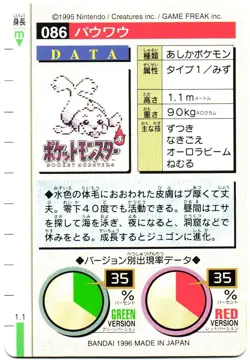 Pokemon Japanese Seel Bandai Carddass Vending Green Version No. 086 - Image 5