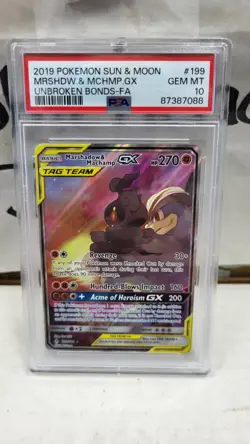 2019 MARSHADOW & MACHAMP GX UNBROKEN BONDS TAG TEAM POKEMON PSA 10 GEM MINT #199 - Image 2