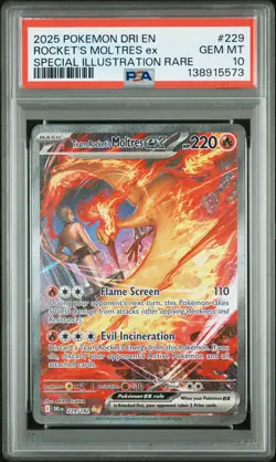 2025 POKEMON DRI EN-DESTINED RIVALS #229 TEAM ROCKET'S MOLTRES EX PSA 10 - Image 1