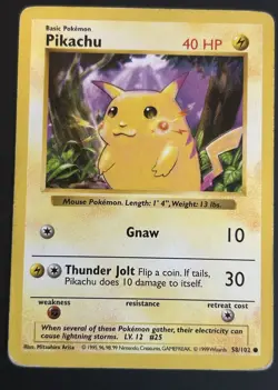 Pokemon Pikachu Base Set (Shadowless) 58/102 1999 Red Cheeks Regular HP - Image 1
