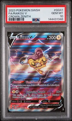 2023 POKEMON SWORD & SHIELD CROWN ZENITH #GG41 FULL ART/RAIKOU V PSA 10 - Image 1