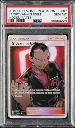 2019 POKEMON SUN & MOON HIDDEN FATES #67 FULL ART/GIOVANNI'S EXILE PSA 10 - Image 1