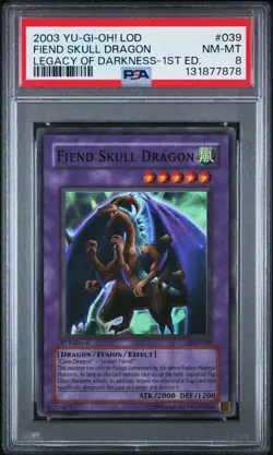 2003 Yu-Gi-Oh! Fiend Skull Dragon Legacy of Darkness LOD 1st Ed Super Rare PSA 8 - Image 1