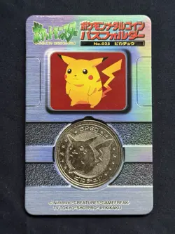 1998 Pokemon Meiji Pikachu 025 Lottery Medal with Backing Rare Prize Coin Pmc1 - Image 1