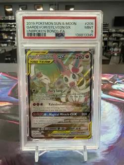 Pokemon TCG 2019 Sun & Moon Unbroken Bonds Gardevoir & Sylveon GX 205/214 PSA 9 - Image 1