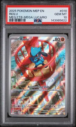 2025 POKEMON MEP EN-ME BLACK STAR PROMO #010 RIOLU PSA 10 - Image 1