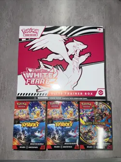 Pokemon White Flare Elite Trainer Box, 2 Surging Sparks, Mega Evo Sealed Lot - Image 1