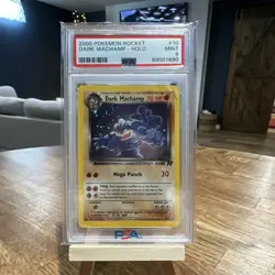 Pokemon Team Rocket Dark Machamp Holo 10/82 PSA 9 2000 with Swirl - Image 1