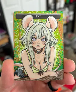 Magic MTG Altered Painted Rat Token Anime Girl by white_alters - Image 2