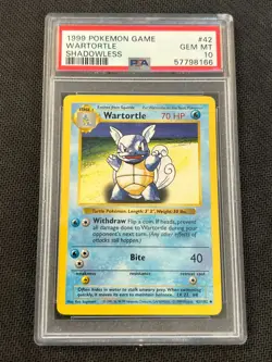 1999 POKEMON BASE SET SHADOWLESS #42 WARTORTLE PSA 10 - Image 1
