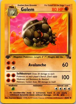 Golem 36/62 1st Edition LP Pokemon Card TCG Fossil - Image 1