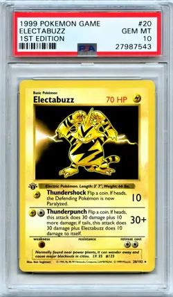 Pokemon PSA 10 Gem Mint Electabuzz Rare 20/102 1st Edition Base Set - Image 1