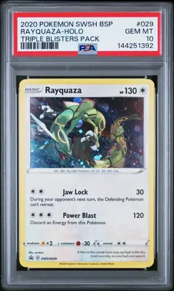 2020 Pokemon SWSH Rayquaza Holo Triple Blisters Pack BSP Promo #029 PSA 10 - Image 1