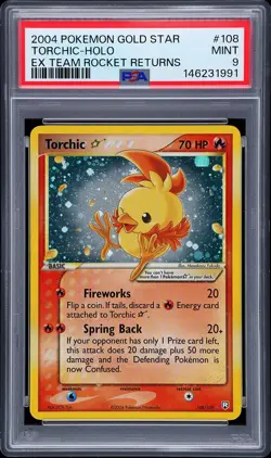 2004 POKEMON EX TEAM ROCKET RETURNS GOLD STAR #108 TORCHIC-HOLO PSA 9 - Image 1