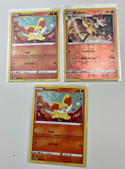 3 Card Lot Fennekin Braixen Reverse Holo Pokemon TCG Basic - Image 1