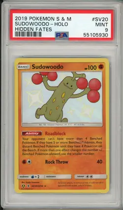 2019 Pokemon Sun & Moon Hidden Fates Sudowoodo Holo #SV20 PSA 9 - Image 1