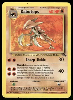 Pokemon Cards Kabutops 24/62 UNLIMITED Fossil WOTC Rare LP *2 - Image 1