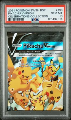 2021 POKEMON SWSH BLACK STAR PROMO CELEBRATIONS COLL #139 PIKACHU V-UNION PSA 10 - Image 1
