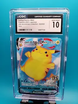 CGC 10 Surfing Pikachu VMAX Japanese 022/028 Holo 25th Anniversary Pokemon - Image 1