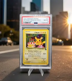 Birthday Pikachu #24 - Black Star Promo - PSA 8 🎂🎈 SWIRL🌀 - Image 1