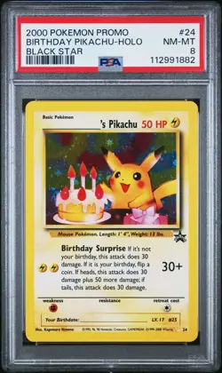 Birthday Pikachu #24 - Black Star Promo - PSA 8 🎂🎈 SWIRL🌀 - Image 5