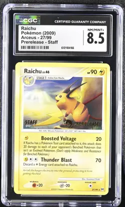 CGC 8.5 Raichu 2009 Arceus 27/99 Prerelease Staff Promo Pokemon Card - Image 1