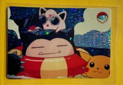 💥 PIKACHU SNORLAX AT SEA Vintage Prism Holo Sticker Card Anime Collectible 💥 - Image 1