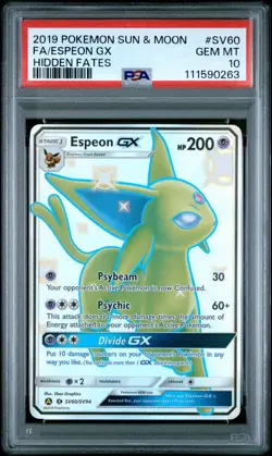 2019 POKEMON SUN & MOON HIDDEN FATES #SV60 FULL ART/ESPEON GX PSA 10 - Image 1
