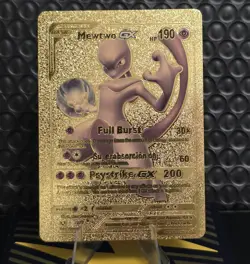 Pokemon Mewtwo GX 190hp Gold Foil Fan Art Collector Card TCG - Image 1