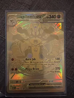 Pokemon TCG Mega Lucario EX Gold Mega Evolutions Card 188/132 Secret Rare - Image 1